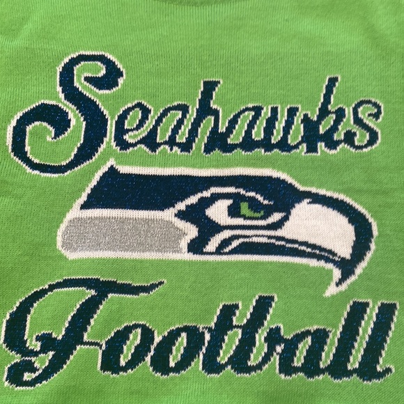 Seahawks lime green &sparkle glitter blue sweater size small - Picture 3 of 13